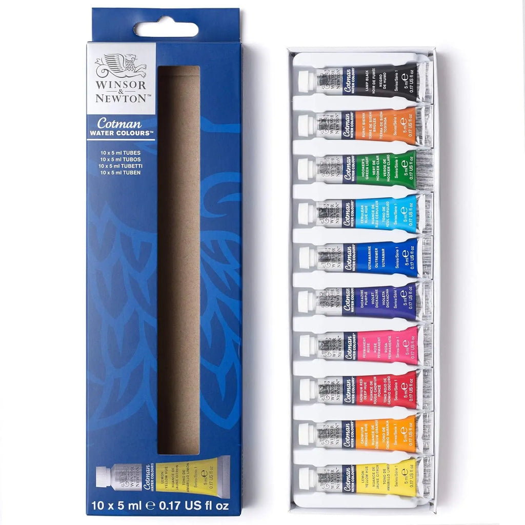 Winsor & Newton Cotman Watercolor Paint Tubes Set - 5ml Tubes (10 or 20 Colors) for Artists, Beginners & Sketching - Sun Studio