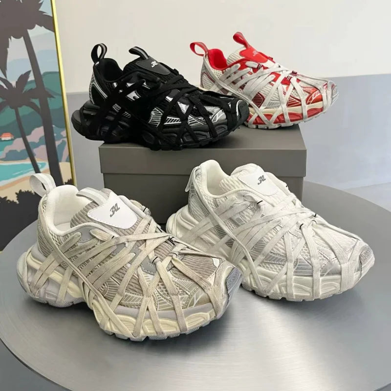 Large Size Casual Trainers Luxury Designer Unisex Shoes Chunky Heel Platform All Match Increasing Sport Runway Sneakers Female - Sun Studio
