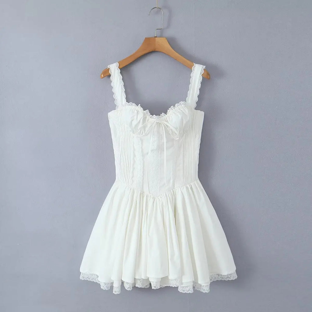 Mingmingxi Sexy Spaghetti Strap Corset Dress Elegant Fluffy Party Dresses Slim A Line Lace Up Dress Cotton Women Clothing - Sun Studio