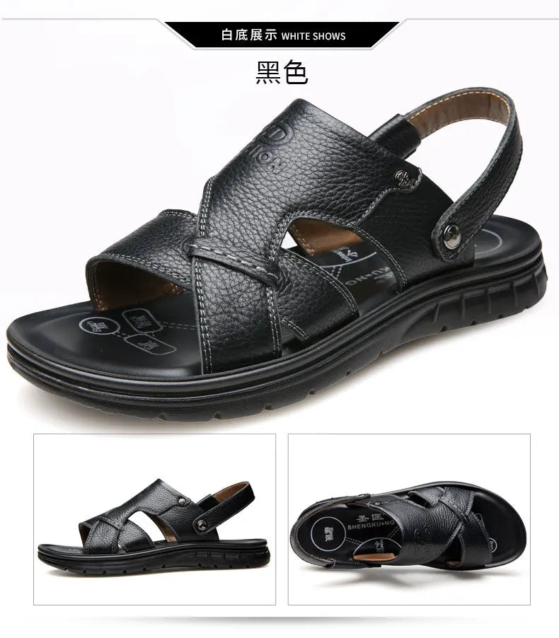 Big Size 49 50 Men's Sandals Summer Leather Shoes Man Slippers Non-slip Bottom Casual Business Beach Shoes for Men 2025 Summer - Sun Studio