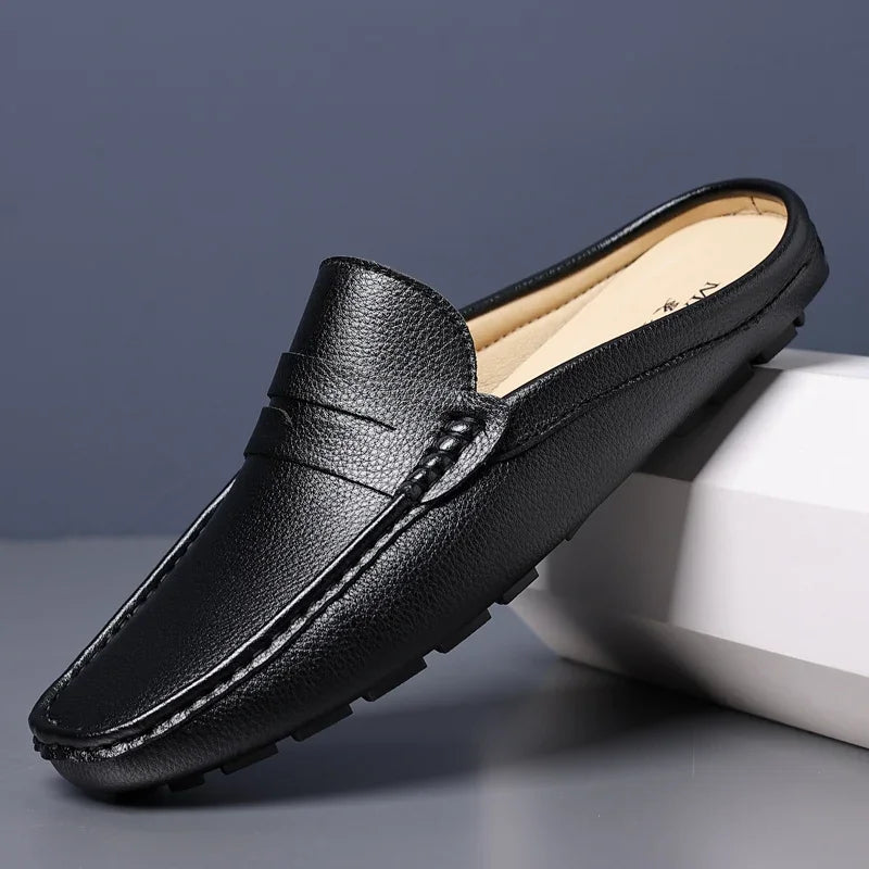 YRZL Loafers Summer Slip on Half Shoes for Men PU Leather Slippers Casual Breathable Comfy Loafers Moccasins Casual Shoes Men - Sun Studio