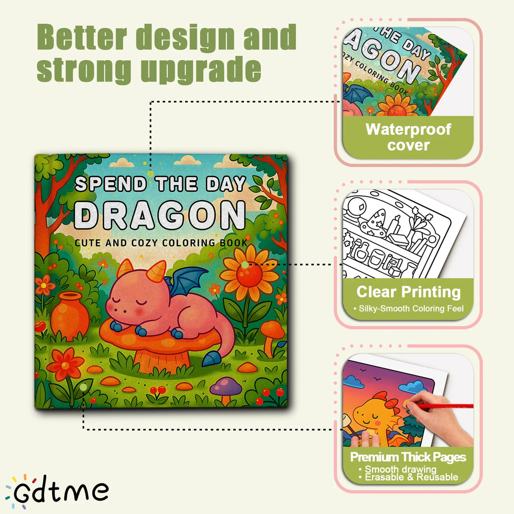 SPEND THE DAY DRAGON Coloring Book for Adults Featuring Cute Cozy Daily Activities for Relaxation (Cozy Spaces Coloring) - Sun Studio