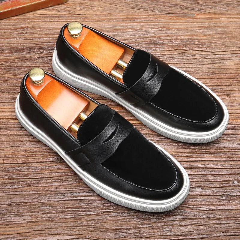 Newest 2025 Autumn Men Suede Leather Loafers Thick Sole Men Slip On Platform Black Party Shoes - Sun Studio