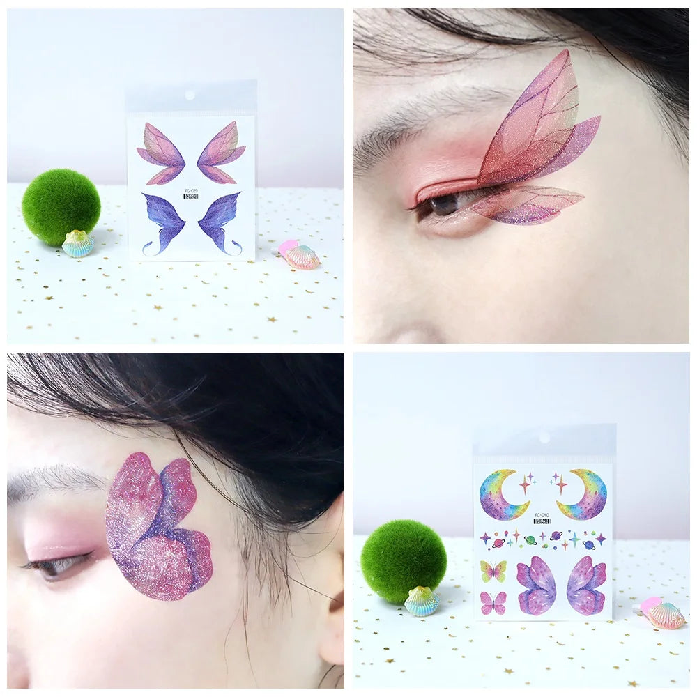 Glitter Butterfly Tattoo Temporary Waterproof Body Sticker Gradient Color Face Make Up Festival Accessories Disposable tatto - Sun Studio