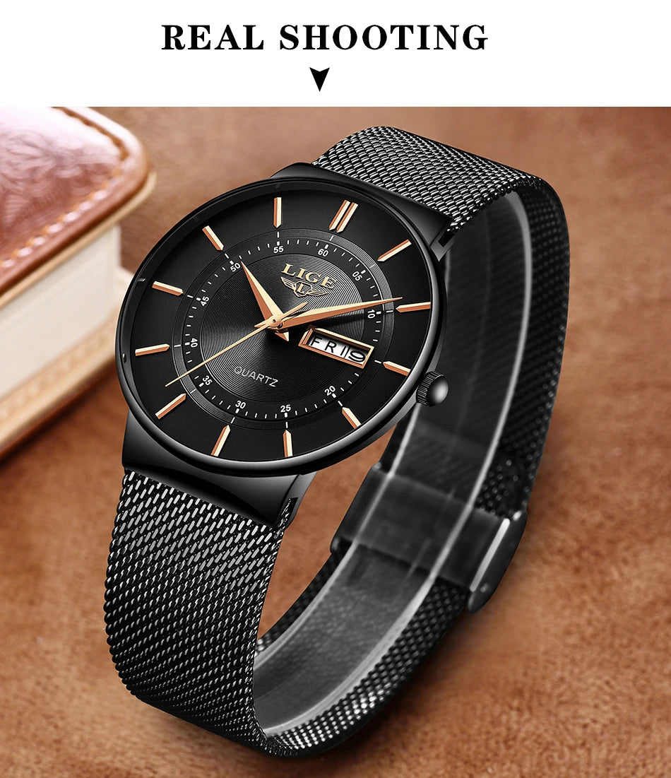 LIGE 2024 Luxury Men Watches Waterproof Ultra Thin Date Clock Male Steel Strap Casual Quartz Watch Men Sports Wrist Watch Man - Sun Studio
