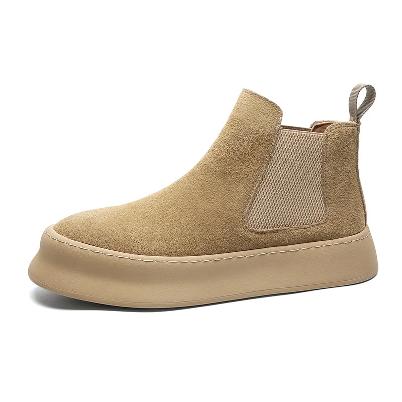 Fashion Brand Men Genuine Leather Mid Top Boots with British Style Autumn Winter Men Anti Slip and Wear-resistant Chelsea Boots