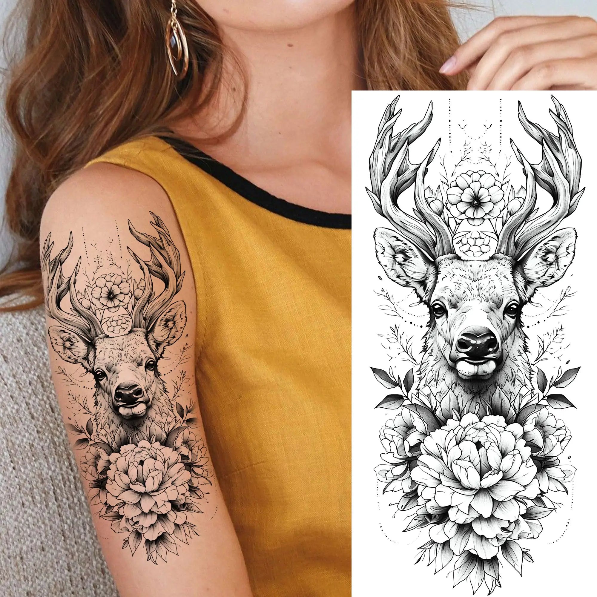 1 Blatt Schönes Schildkröte mit Blumen Temporäre Tattoos Elefant Löwe Tattoos Wasserdicht Realistische Tiere Fake Tattoos Aufkleber