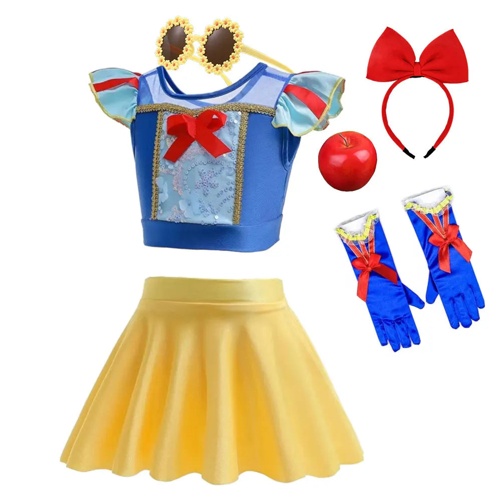 2025 Summer Hot Swimsuit Snow White Design Two Pieces Swimwear Girl Vacation Beach Clothing Pool Swimming Suit Kawaii Bikini Set - Sun Studio