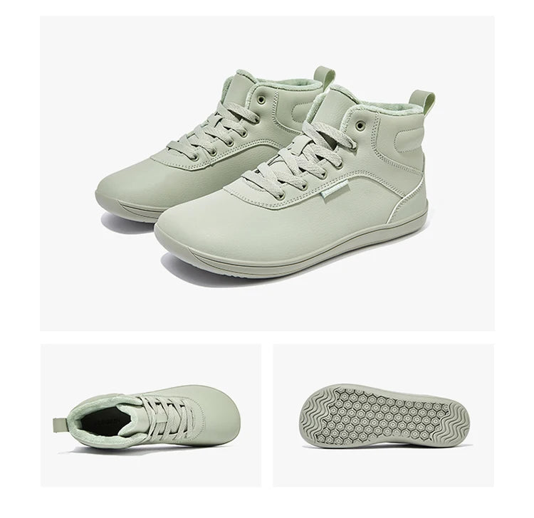 HOBIBEAR Unisex Winter Barefoot Shoes Womens Men Wide Toe Box Faux Fur Lined Ankle Sneakers Artificial Leather Lace Up Shoes - Sun Studio
