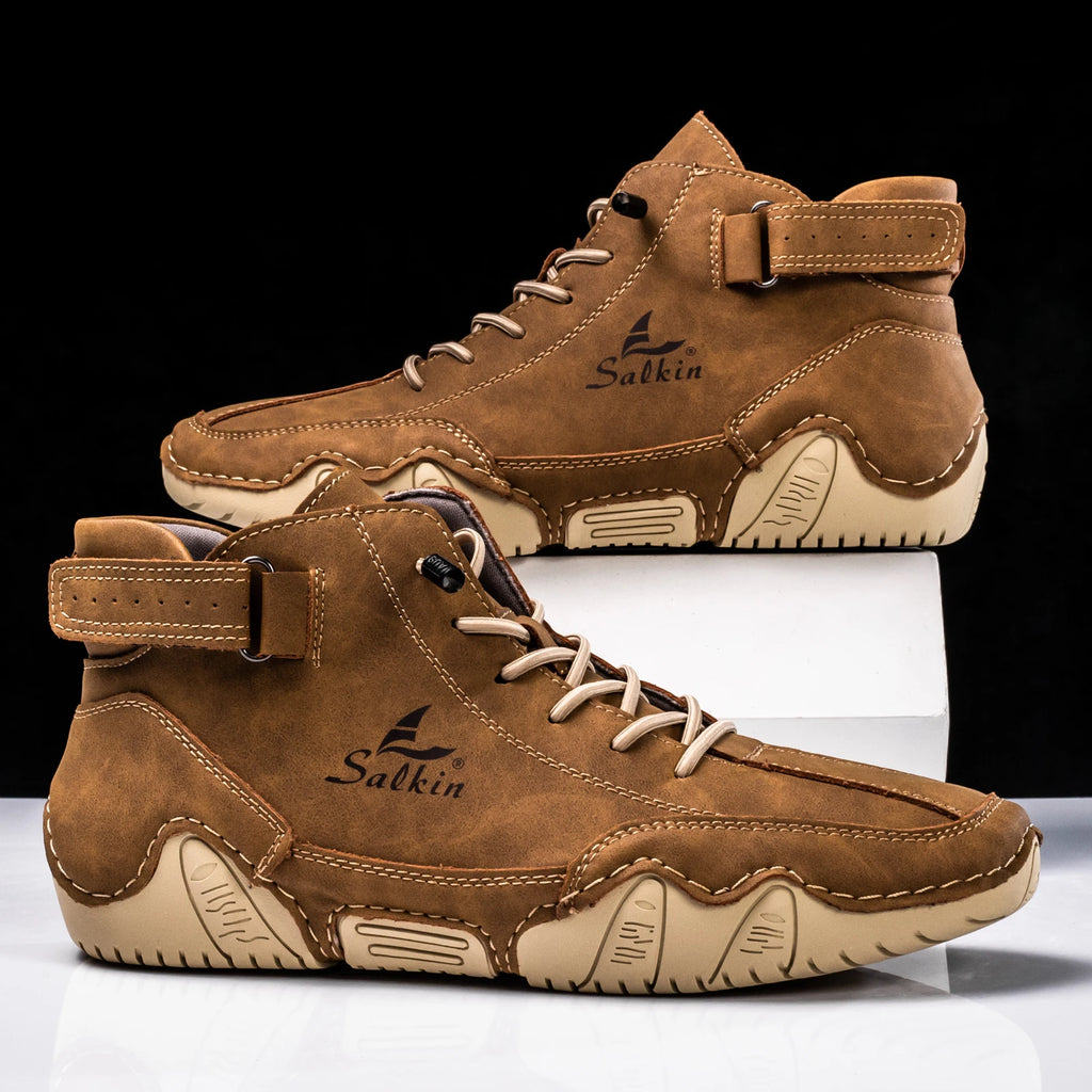 New 2025 Handmade Leather Casual Men Shoes Design Sneakers Man Breathable Leather Shoes Men Ankle Boots Outdoor - Sun Studio