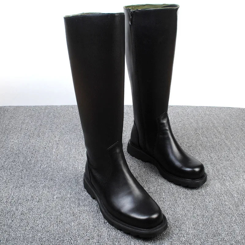 Fashion Knee High Black Long Boots  for Men New 2026 Quality Genuine Leather Shoes Knight Riding Boots Plus Size 38-46 - Sun Studio
