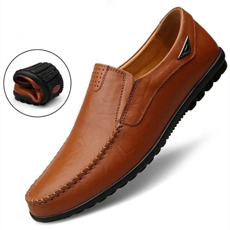Leather Men Casual Shoes Breathable Soft Mens Loafers Italian Brand Moccasins Slip on Black Driving Shoes Plus Size 37-47 - Sun Studio