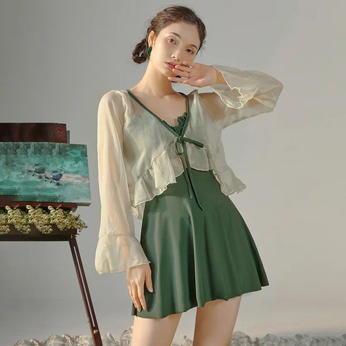 2025 New Swimsuit for Women Conservative Belly Covering and Slimming Hot Spring Super Fairy Cover Long Sleeves - Sun Studio