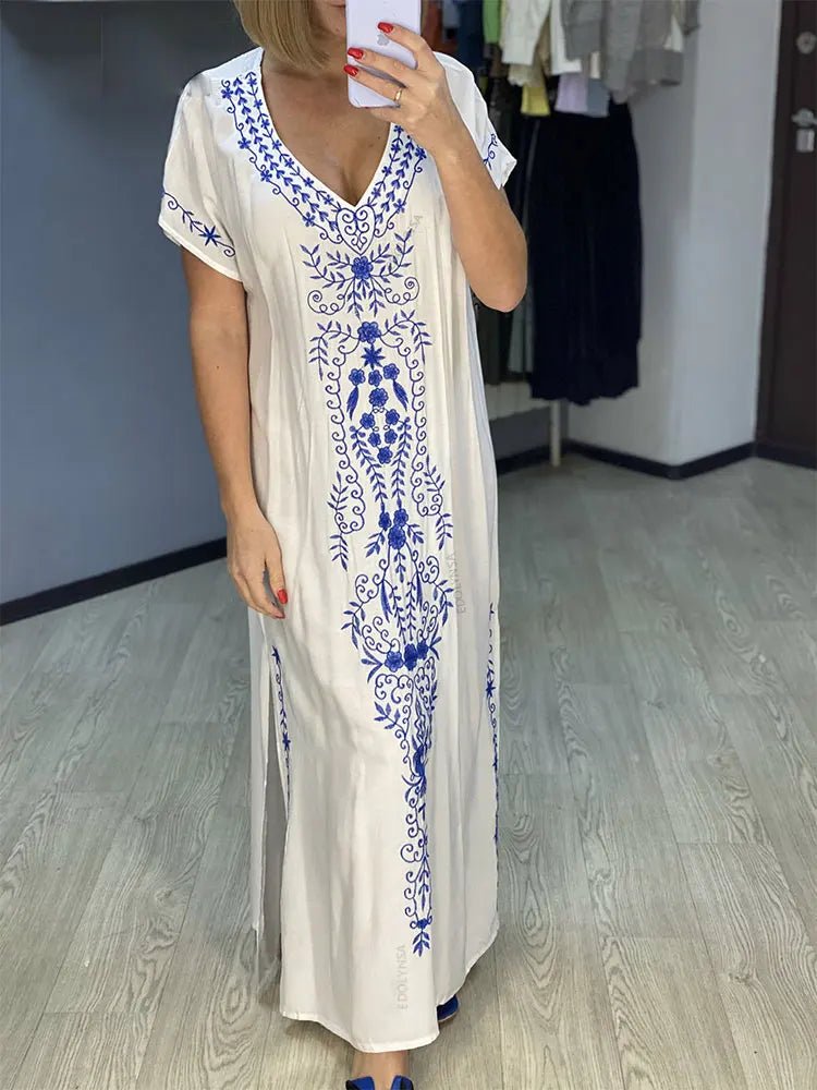 2023 Embroidery Kaftan Beach Cover Up Saida de Praia Swimsuit Women Bikini Cover-ups Tunic for Beach Pareo Sarong Beachwear Q790 - Sun Studio