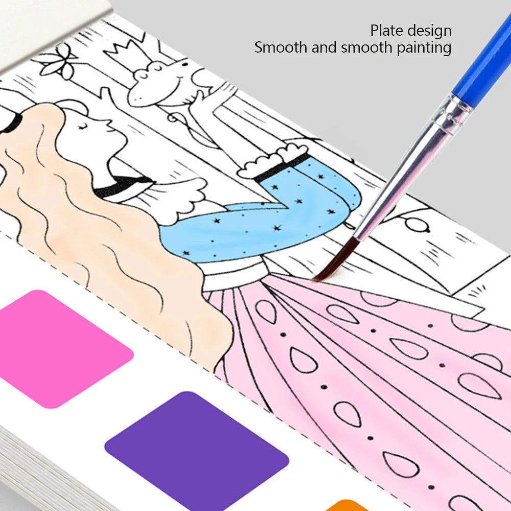 12 Sheets/set Watercolor Painting Book With Paint Brush Gouache Book Portable Kids Graffiti Picture Drawing Stationery - Sun Studio