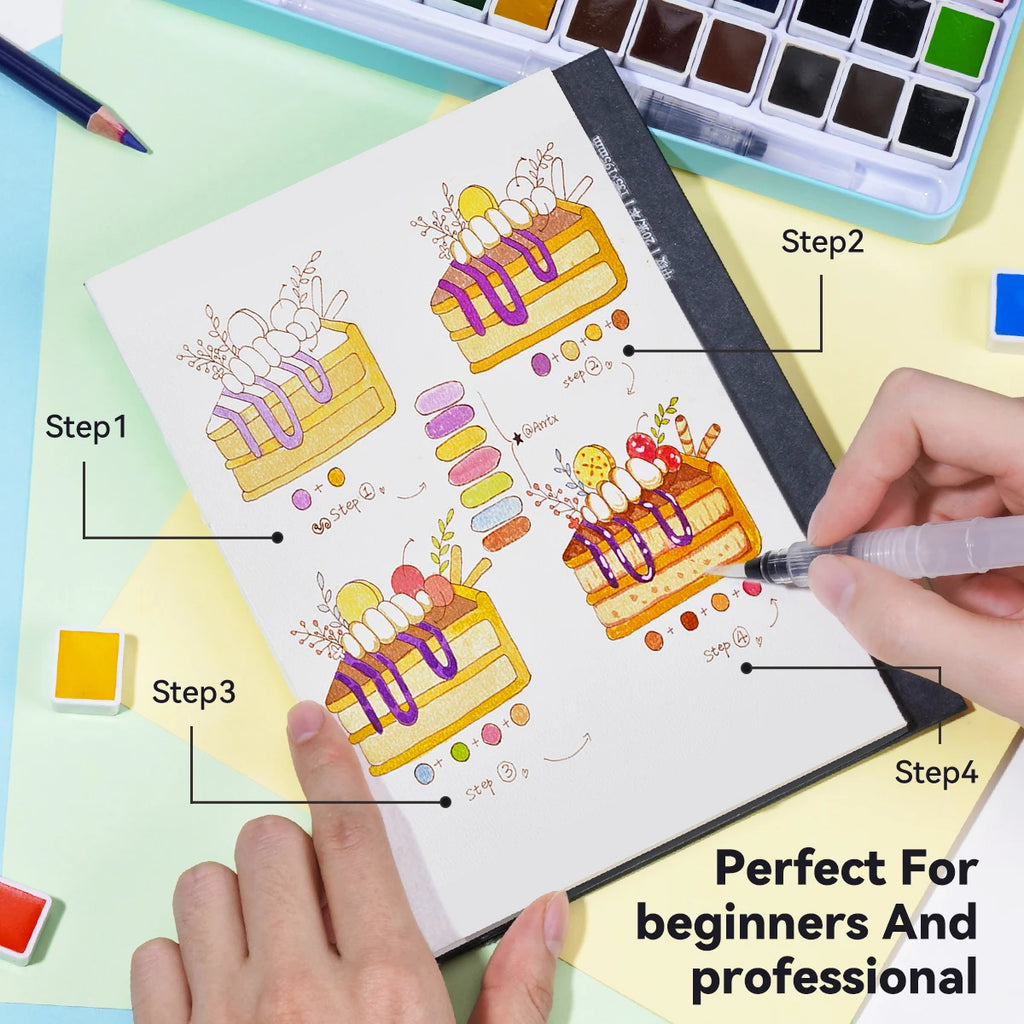 MeiLiang Watercolor Paint Set, 36/48 Vivid Colors in Pocket Box with Metal Ring and Brush, Perfect for Students, Beginners - Sun Studio