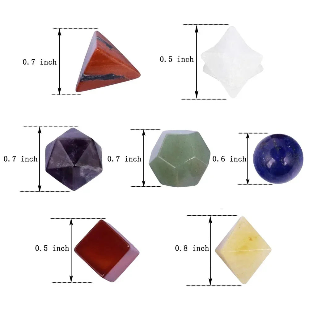 7 Chakra Platonic Sacred Stones Geometry Set Natural Reiki Healing Crystal for Meditation Therapy Balancing Spiritual Home Decor - Sun Studio