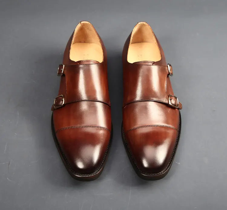 Brand Double Monk Strap Luxury Men Shoes Genuine Leather Handmade Fashion Designer Business Dress Shoes for Men Original - Sun Studio