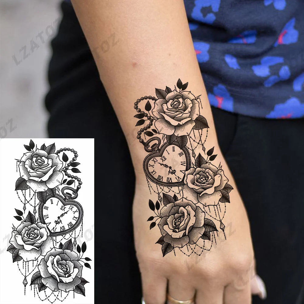 Unique Triangle Ocean Wave Temporary Tattoos For Men Women Realistic Tiger Lion Fake Tattoo Stickers Saying Transfer Art Tatoos
