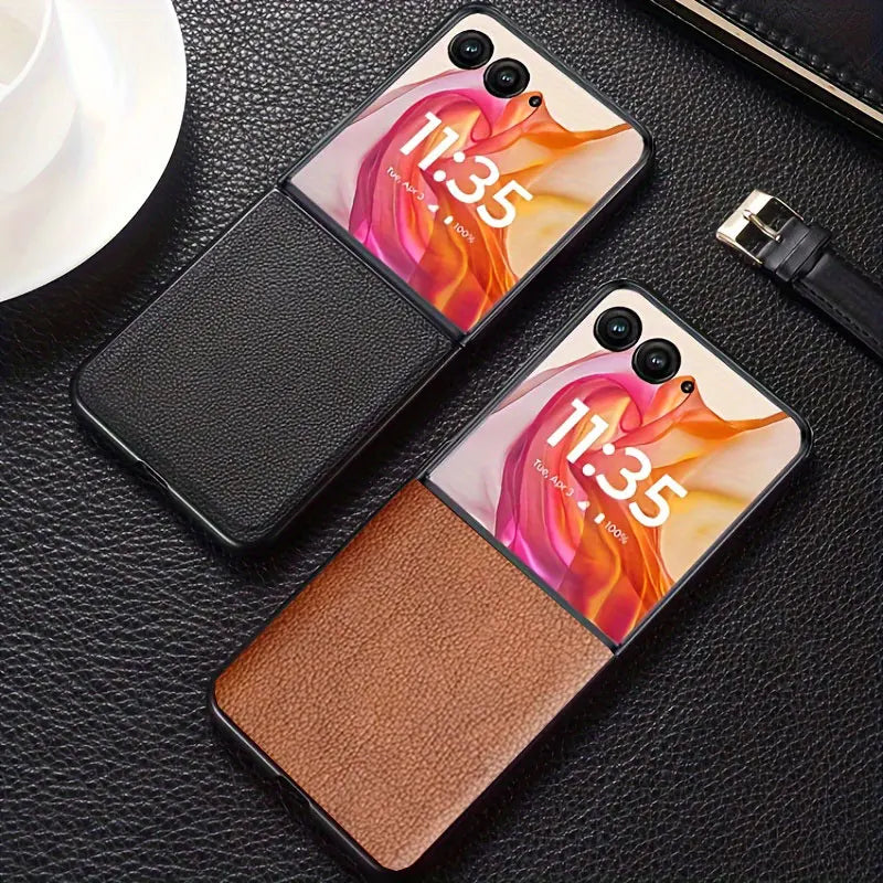 Luxury Business Style Retro Litchi Pattern Case for Motorola Razr 40 50 + 2024 Ultra 2025 Razr60 Thin Hard PC Shockproof Cover - Sun Studio
