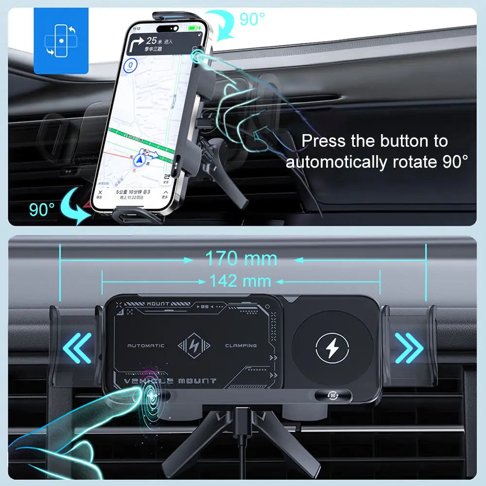 Car Wireless Charger DualCoil Fold Screen Car Phone Holder for Samsung Galaxy Z Fold 6 5 Flip 4 3 Fast Charging Vent Mount Stand - Sun Studio