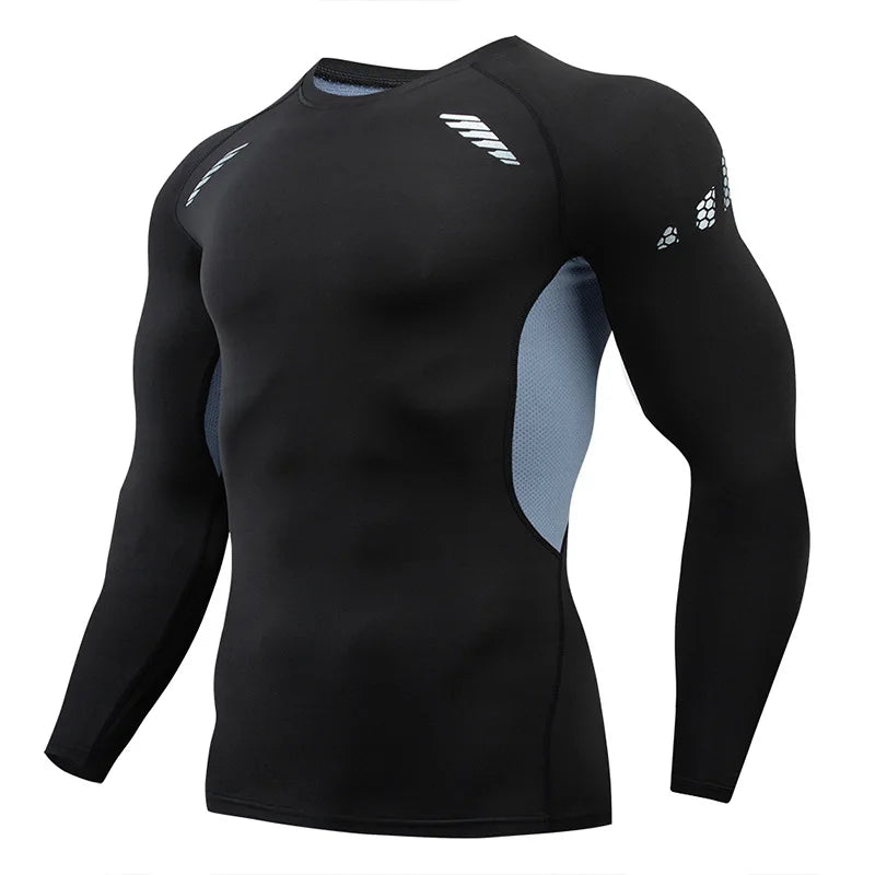 Gym Sports T-shirts for Men Long Sleeve Tights Boxing Sportswear Breathable Quick Dry Fitness Tops Male Outdoor Training Clothes - Sun Studio