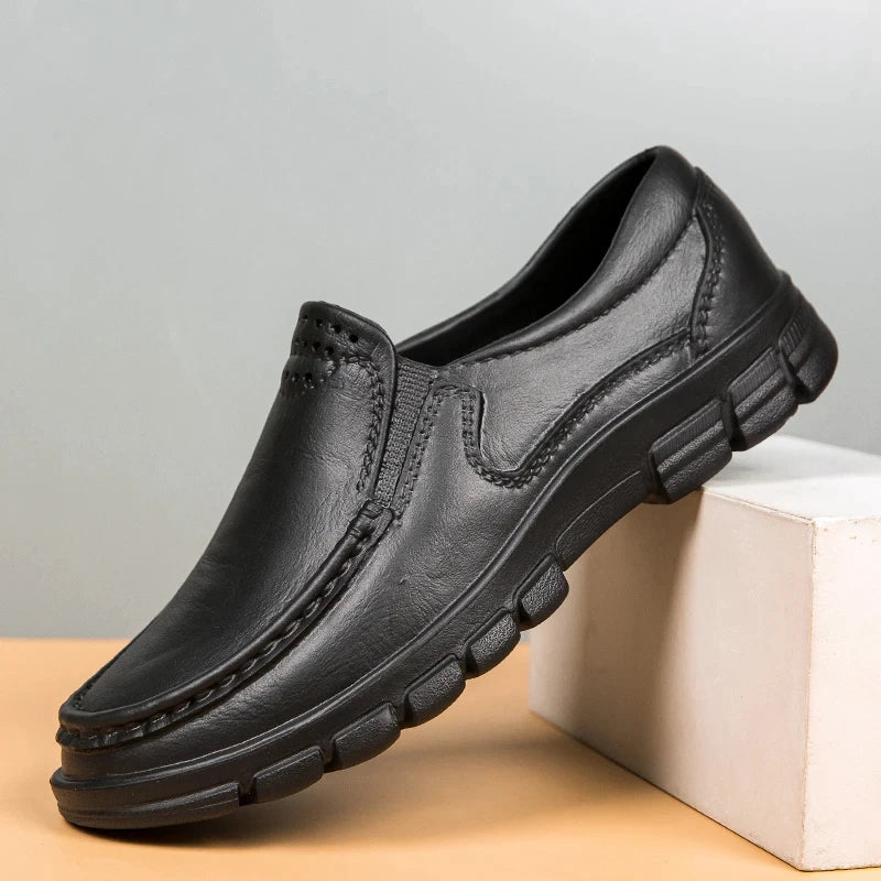 Fashion Leather Men's Casual Shoes Non-slip EVA Chef shoes Men Waterproof Loafers Comfort Soft soled Men Driving shoes Plus Size - Sun Studio