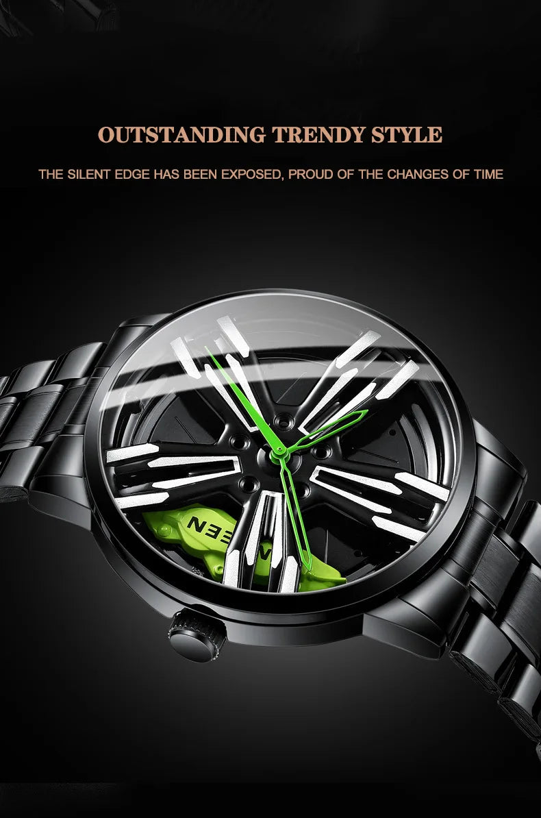 2025 New Racing Watches Men Custom Design Super Car Rim Watch Stainless Steel Black Retro Waterproof Watch Relogio Masculino - Sun Studio