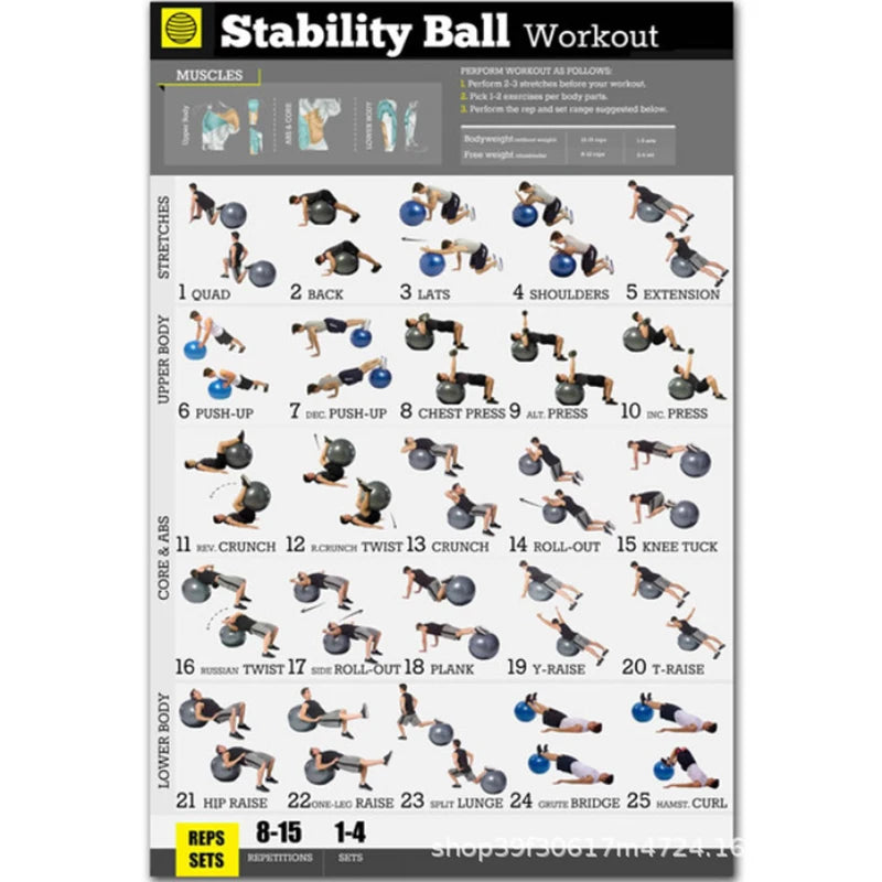 Gym Posters for Home Gym Decor Workout Poster Fitness Training Murals Exercise Equipment Barbells Strength Training Yoga Poster