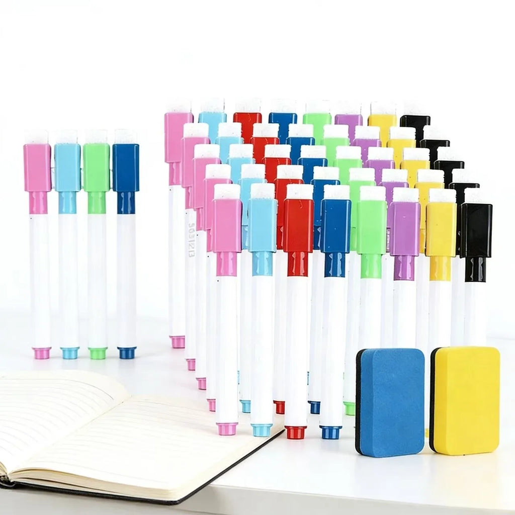 100/5Pcs Dry Erase Whiteboard Markers Set, Washable Pens with Magnetic Eraser for Office Whiteboards & Art Supplies - Sun Studio