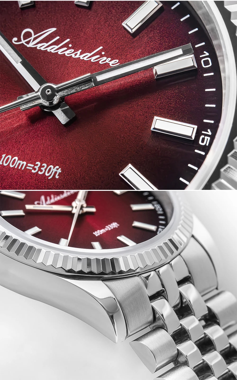 ADDIESDIVE AD2073 Men's Business Watch Sapphire Glass Stainless Steel Quartz Wristwatches Gradient Red Dial Watches Reloj Hombre - Sun Studio