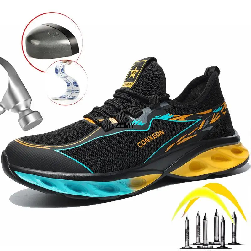 Fashion Safety Shoes for Men Steel Toe Sneakers Puncture Proof Industrial Work Shoes Man Breathable Work Safety Boots Anti-smash - Sun Studio