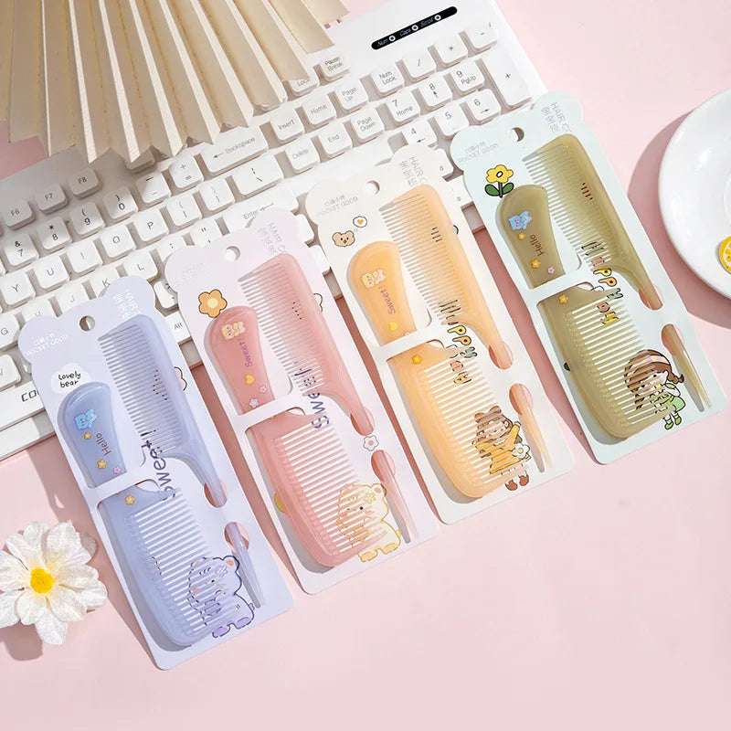2pcs Kids Hair Combs Set Cartoon Animals Children Hairdressing Comb with Pointed Tail Girls Portable Anti-Static Plastic Comb - Sun Studio
