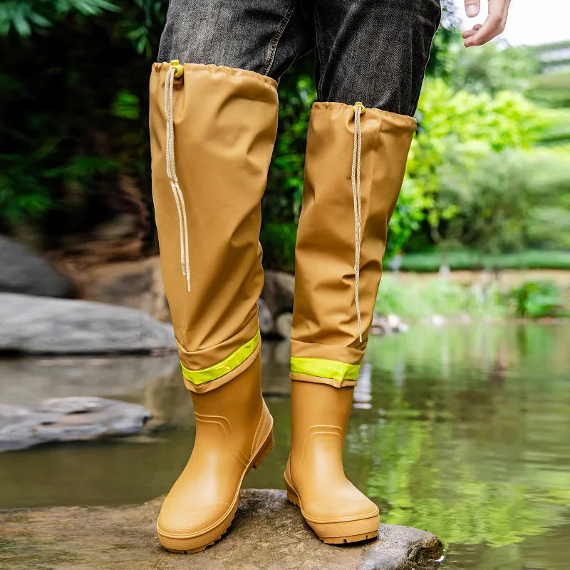 Men's Rain Boots Fashion High-Top Rain Boots for Outer Wear Long-Tube Waterproof and Non-Slip Couple Style Outdoor Fishing Boots - Sun Studio