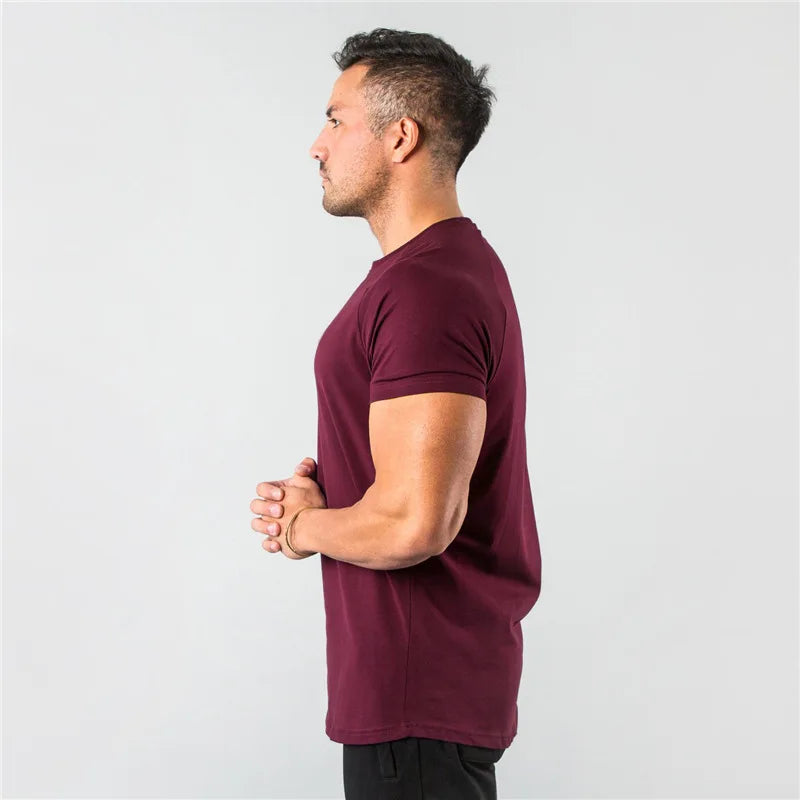 Gym T-shirt Men Short sleeve Cotton T-shirt Casual blank Slim t shirt Male Fitness Bodybuilding Workout Tee Tops Summer clothing - Sun Studio