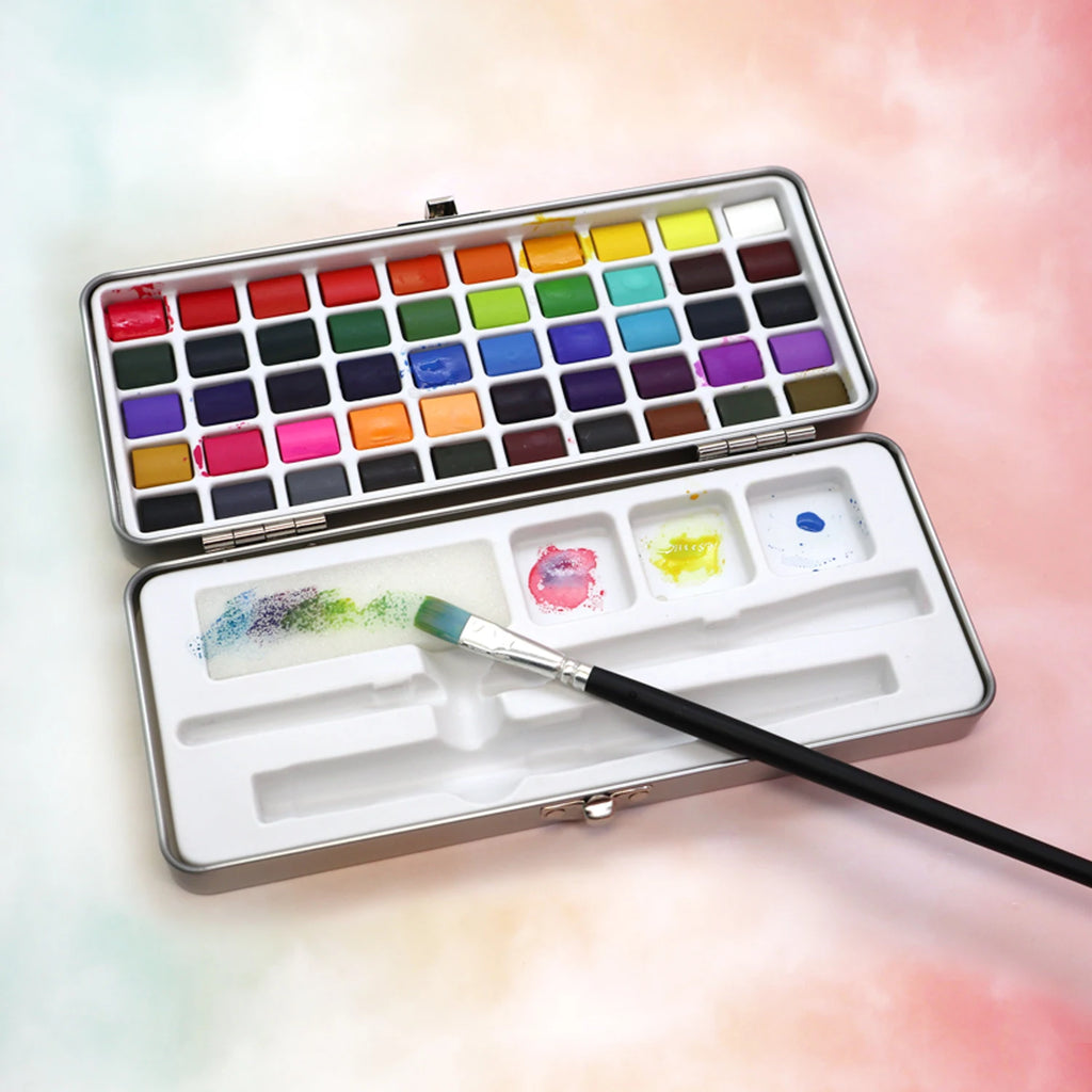 SeamiArt 50Color Solid Watercolor Paint Set Portable Metal Box Watercolor Pigment for Beginner Drawing Watercolor Paper Supplies - Sun Studio