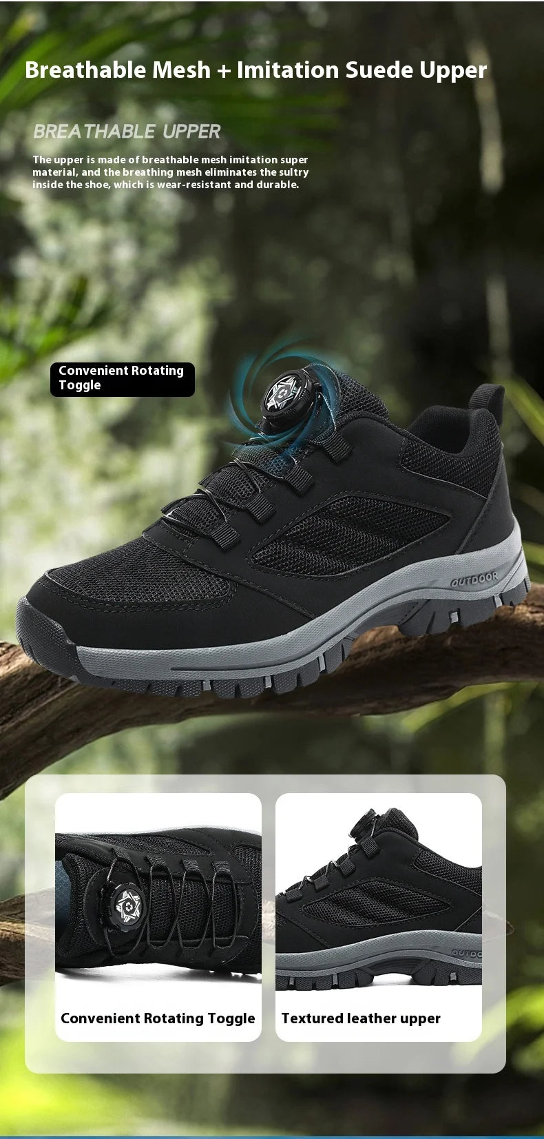 Men'S Spring And Autumn Outdoor Sports Shoes With Rotating Buckle Convenient Comfortable Anti Slip Hiking Shoes Large Size 39-48 - Sun Studio