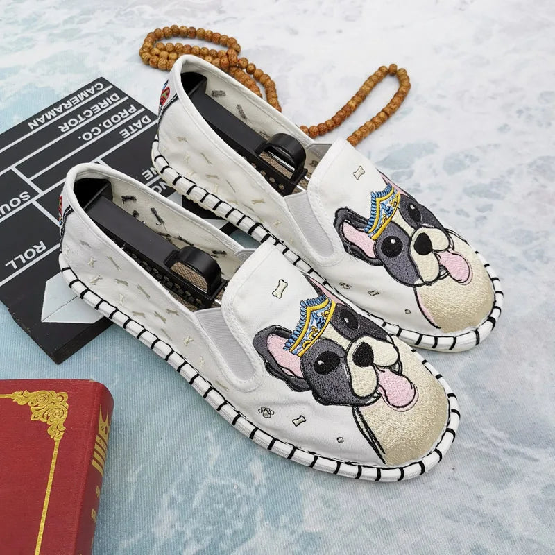 Classic Chinese Embroidered Men's Flats Shoes Slip on Casual Canvas Shoes Black Comfortable Loafers Flats Men mocasines hombre - Sun Studio