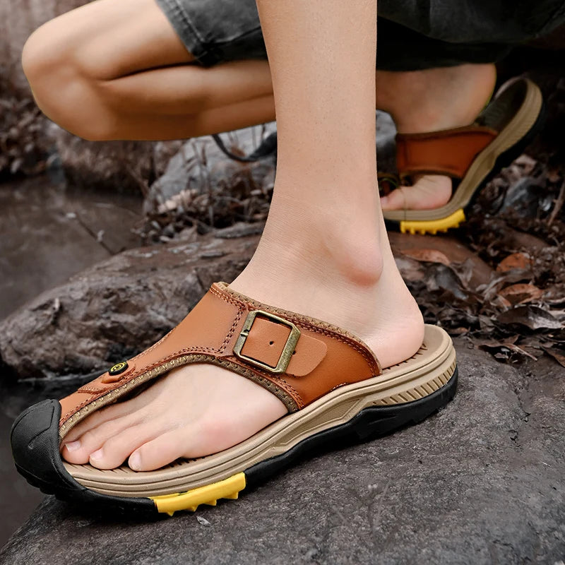 Genuine Leather Sandals Men Breathable Summer Shoes Man Waterproof Outdoor Men Sandals Antiskid Beach Sandals Footwear - Sun Studio
