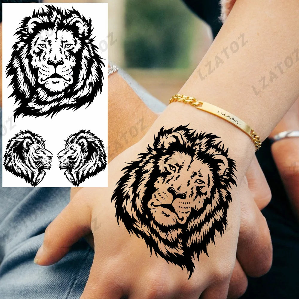 Unique Triangle Ocean Wave Temporary Tattoos For Men Women Realistic Tiger Lion Fake Tattoo Stickers Saying Transfer Art Tatoos - Sun Studio