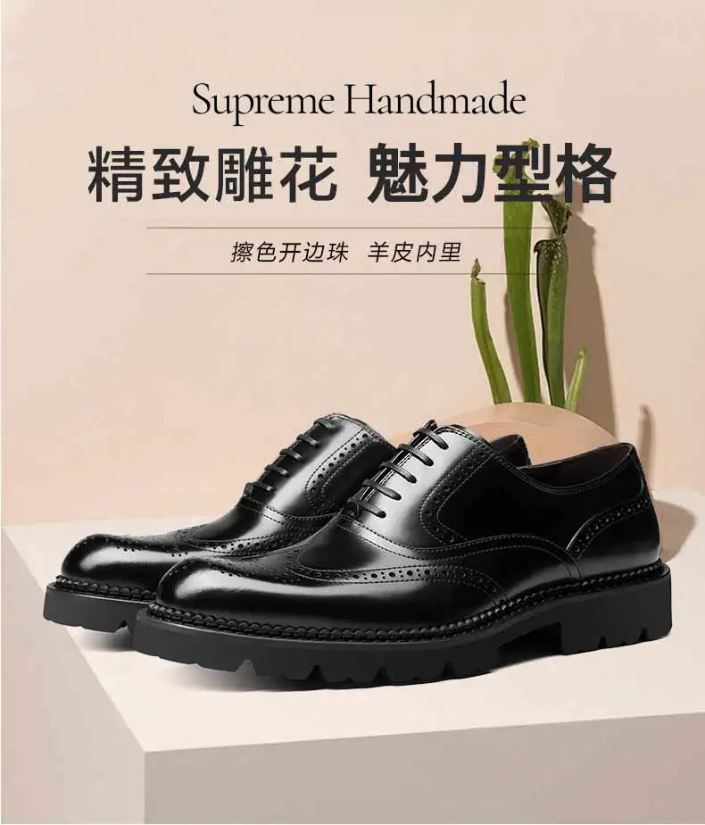 PJCMG Black /Wine Red Mens Dress Lace-Up Oxfords Pointed Toe Genuine Leather Wedding Mens Business Work Shoes - Sun Studio