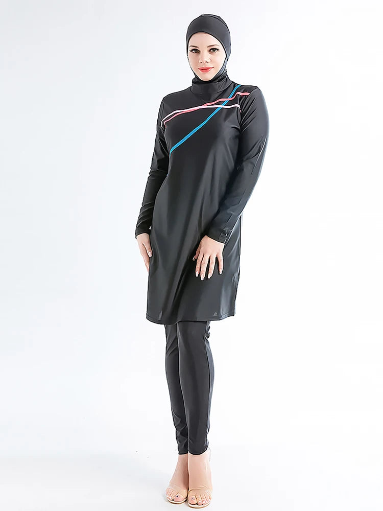 3PCS/Set Muslim Burkini Femmes Swimwear Long Islamic Swimwear Modest Swimsuit Women Swimsuit Ruffle Edge Design - Sun Studio