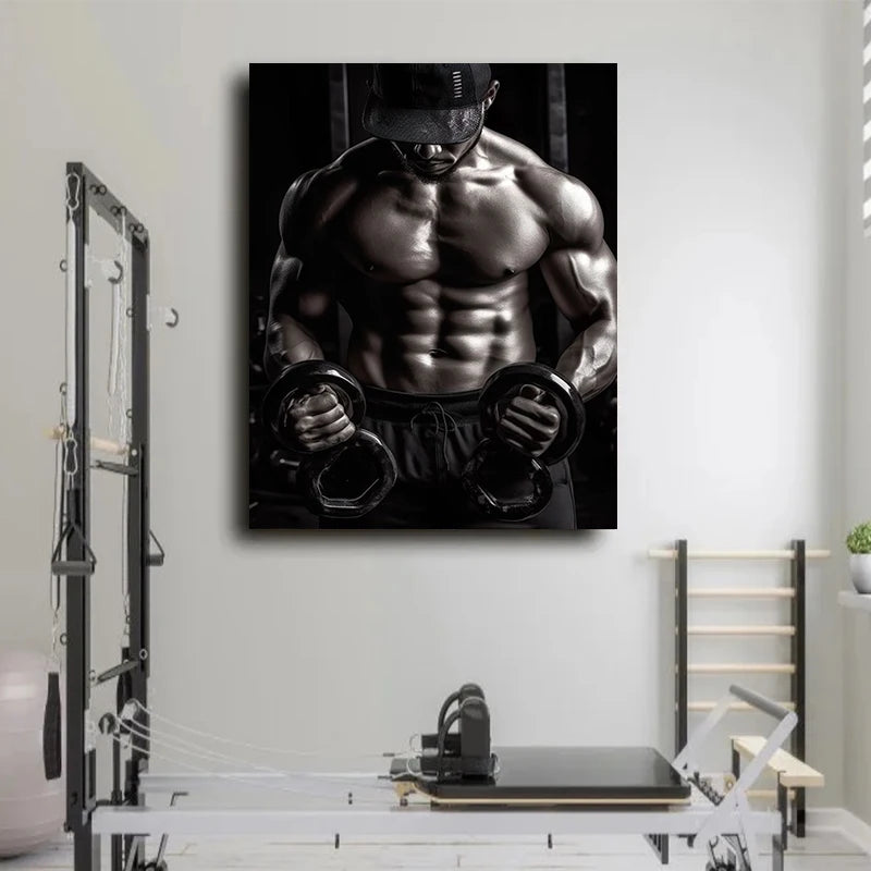 Gym Motivation Muscle Man with Tiger Bodybuilding Fitness Art Poster Canvas Painting Wall Print Picture for Home Gym Decor - Sun Studio
