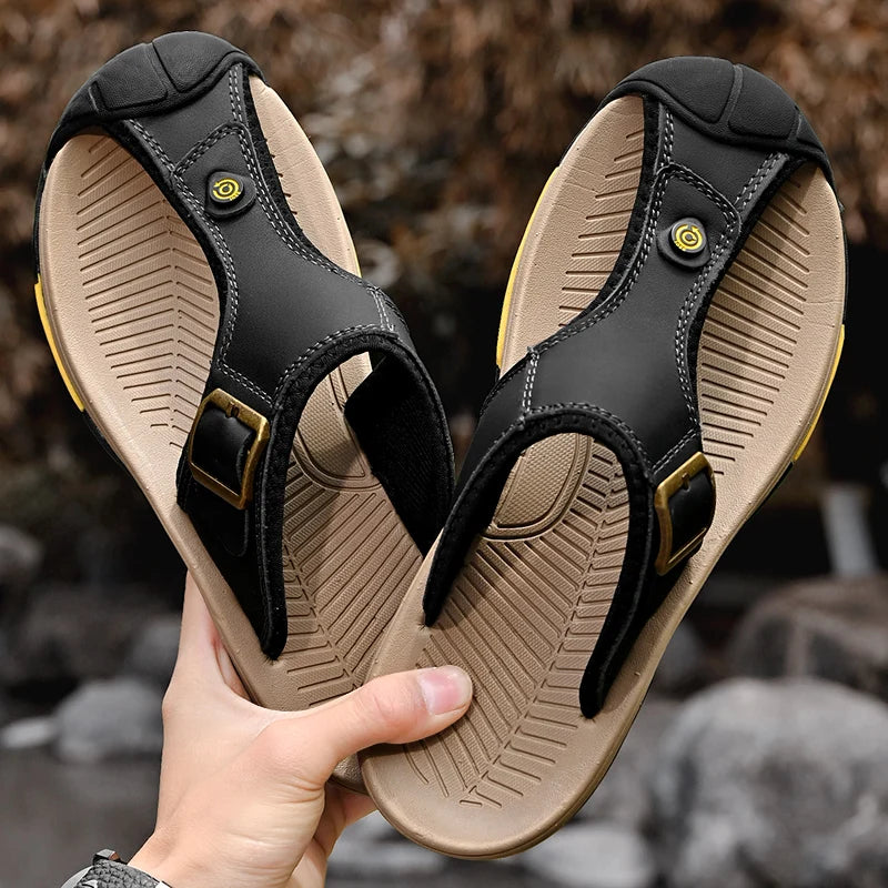 Genuine Leather Sandals Men Breathable Summer Shoes Man Waterproof Outdoor Men Sandals Antiskid Beach Sandals Footwear - Sun Studio