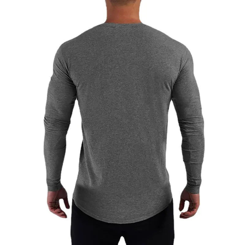 Plain Gym Fitness Bodybuilding Sport T-shirts Mens Casual Long Sleeve Cotton Shirts Cotton Breathable Workout Autumn Clothing - Sun Studio
