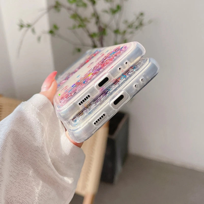 for Samsung Z Flip 7 Luxury Glitter Quicksand Case For Samsung Galaxy Z Flip 7 6 5 4 3 ZFlip 7FE Gradient Love Heart Bling Cover - Sun Studio
