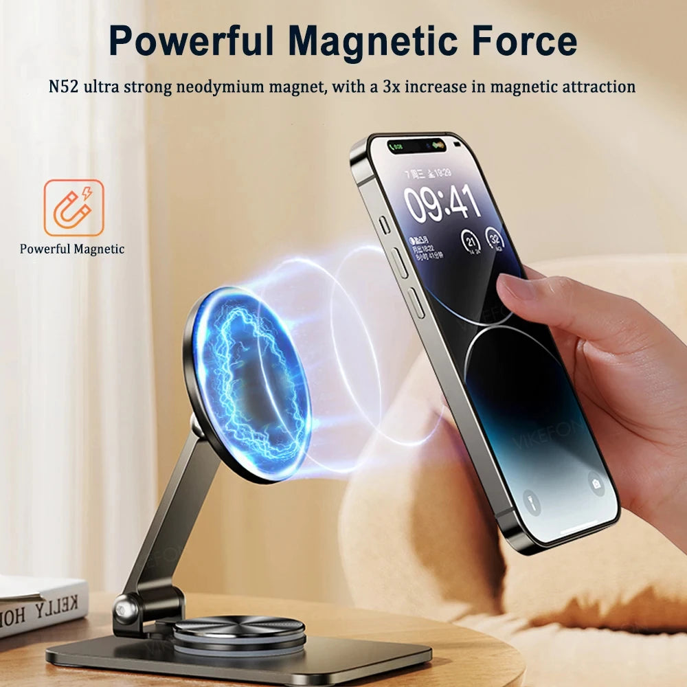 Folding Phone Holder Desktop Magnetic Phone Stand 360° Rotation Desktop Cell Phone Stand For iPhone 16 15 14 13 12 Pro Max Mount - Sun Studio