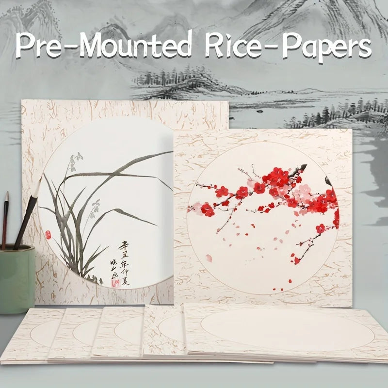 Marie's Rice Paper 10 Sheets 13 x13 in for Chinese Painting Soft Round Xuan Paper Half Raw for DIY Craft,Great for Artist,Adults - Sun Studio