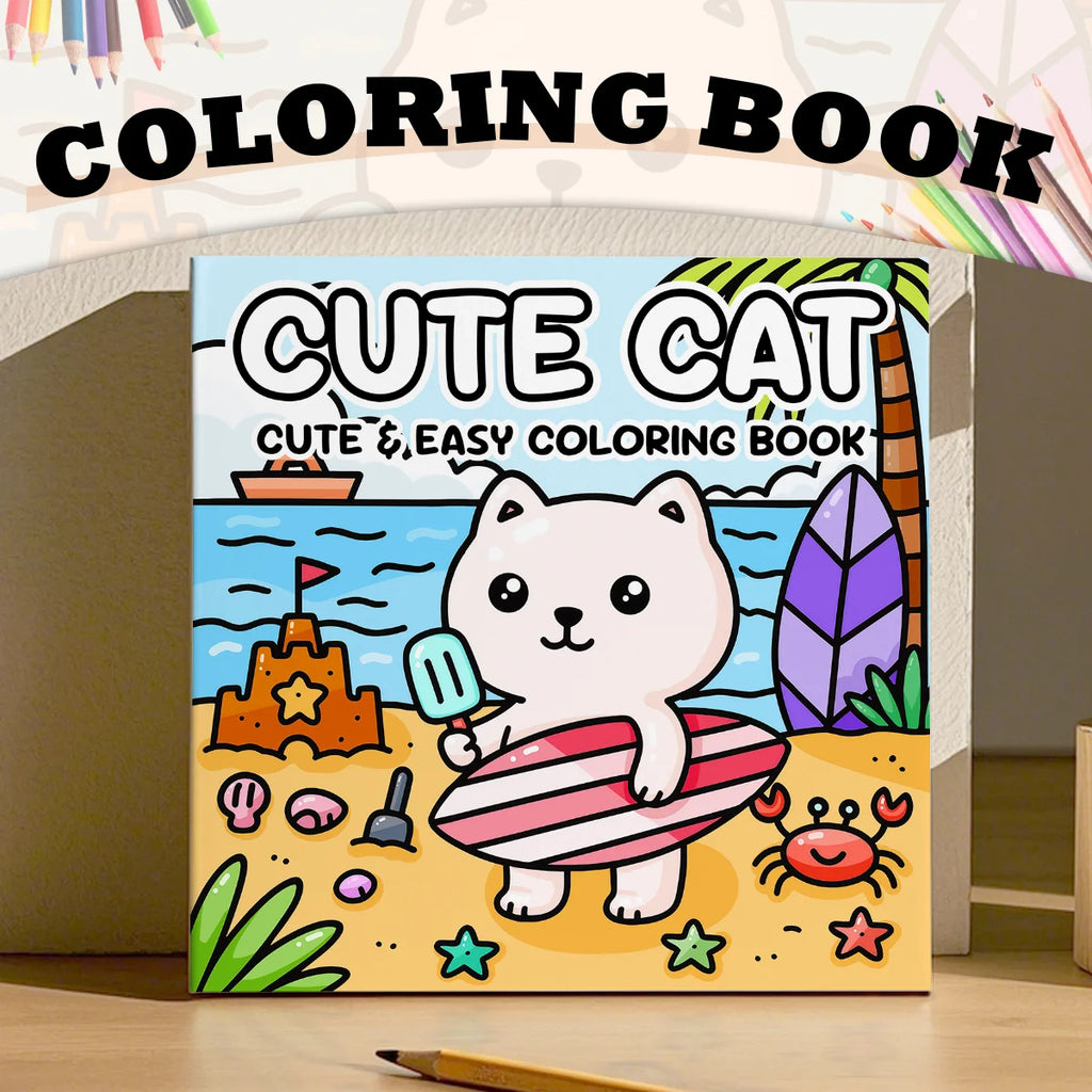 CUTE CAT Coloring Book for Adults Cute & Easy Patterns Cartoon Drawing Book Perfect Kids Creative Gift for Party and Birthday - Sun Studio