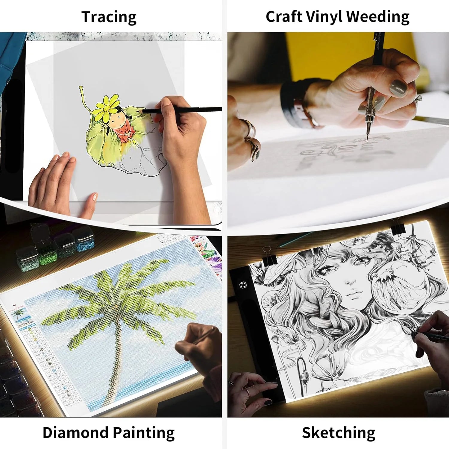 A2/A3/A4/A5 LED Light Pad for Diamond Painting Kits, USB Powered Adjustable Brightness Diamond Art Light Board with Accessorie - Sun Studio